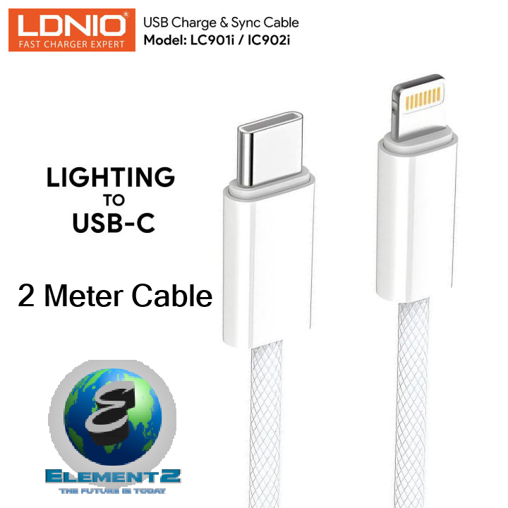 LDNIO Type C to Lightning Cable 2M Long Fast Charging Cable 27.5W